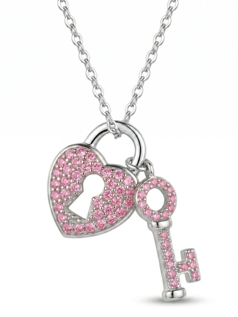 Heart Lock and Key Necklace, 925 Sterling Silver Valentines